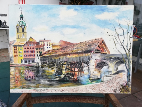 Original Oelgemälde von Willi Ingold, Ansicht OLTEN Altstadt