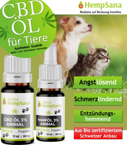 Mehr Tierwohl dank CBD - Öl (aus Schweizer Bio-Anbau)