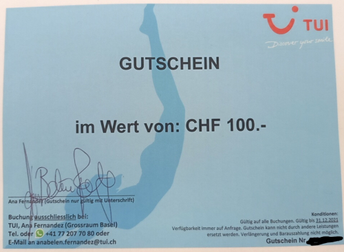 Gutschein 100 CHF für TUI Reisen 