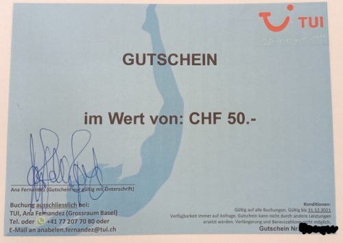 Gutschein 50 CHF für TUI Reisen 