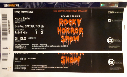 Rocky Horror Show Tickets 2x, Musical Theater Basel