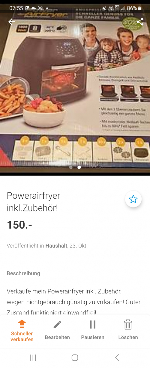 Powerairfryer 9 in 1 inkl.Zubehör