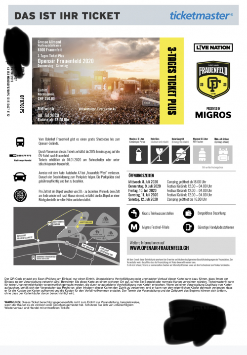 1X Openair Frauenfeld 2022 3-Tagesticket-Plus