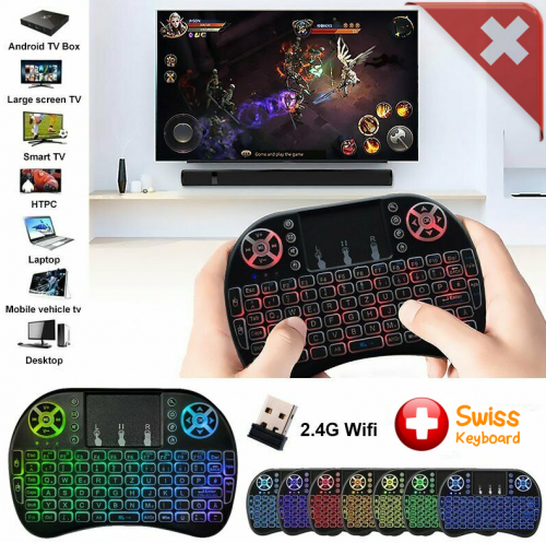 Mini Funk Tastatur Schweiz QWERTZ Keyboard Wireless 2.4 GHZ TV