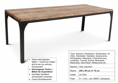 Tisch, Holz, Metall Untergestell, 240  x 95 cm