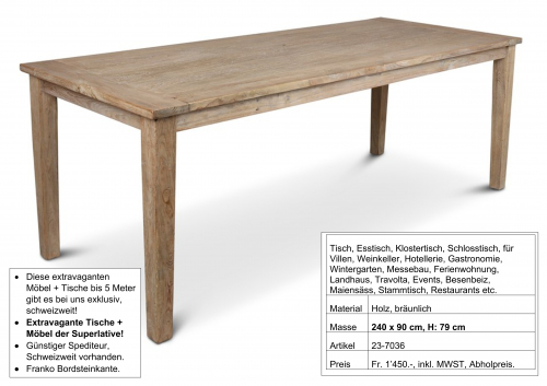 Tisch, Biedermeier Stil, 240  x 90 cm, H: 79 cm  