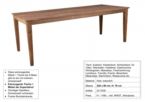 Tisch, Biedermeier Stil, 220 x 90 cm, H: 76 cm