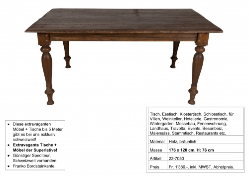 Tisch, Holz, mit gedrechselten Beinen, 176 x 120 cm, H: 76