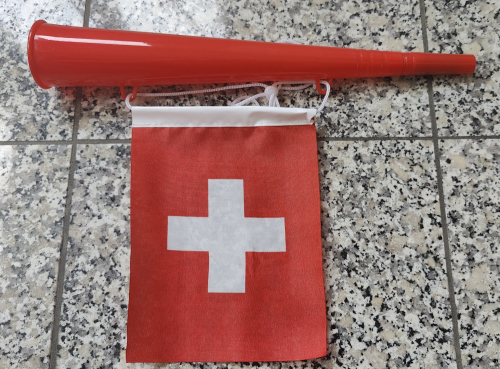 Schweiz Trompete Hopp Schwiiz Fan Accessoire Fanartikel CH Flagge