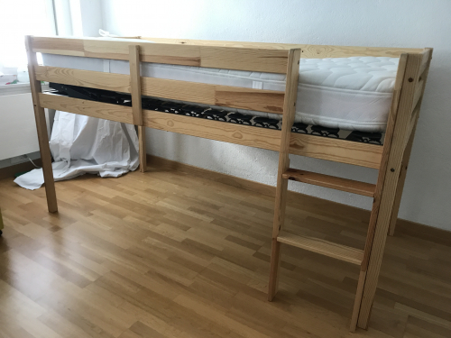 Hochbett Holz massiv, Bico-Sleepflex-Rost, Premium-Matratze