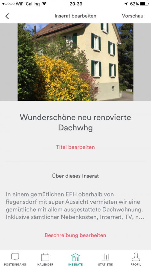 Dachwohnung möbliert 