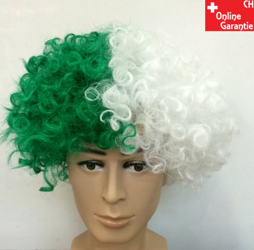 Grün Weiss Perücke St. Gallen Fan Fussball Afro Haar Kostüm