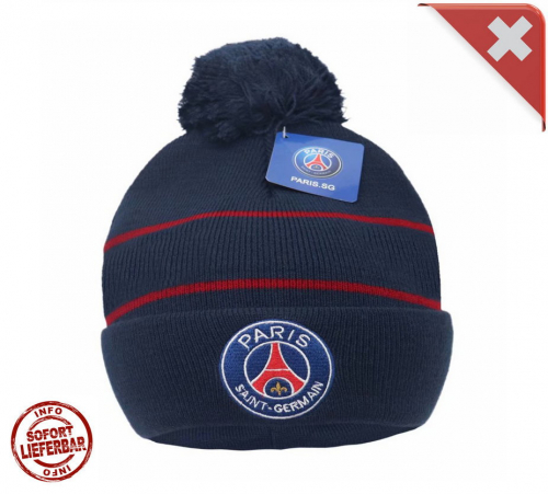 Paris Saint-Germain Mütze mit Bommel PSG Beanie Winter Kappe