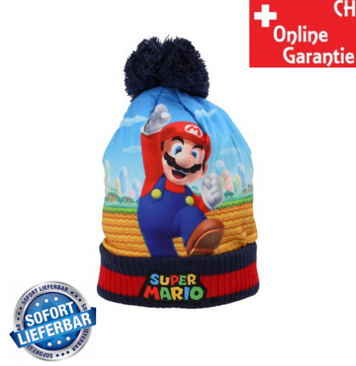 Super Mario Bros. Mütze mit Bommel Kinder Fan Beanie Kappe