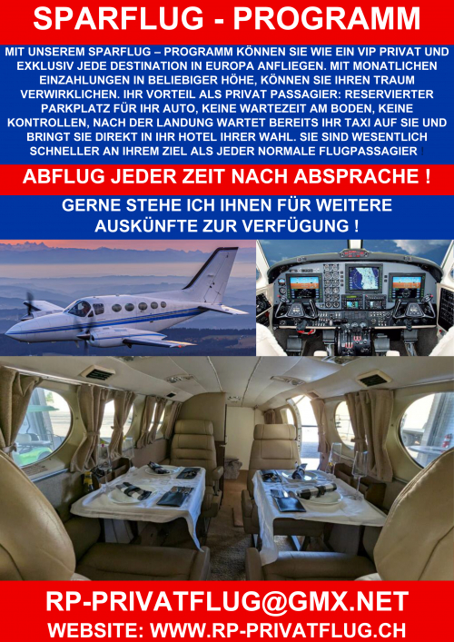 SWISS PRIVATE FLYING OFFERIERT SPARFLUG  -  PROGRAMM