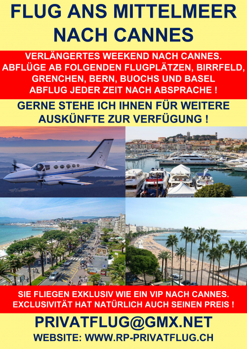 SWISS PRIVATE FLYING FLIEGT NACH CANNES