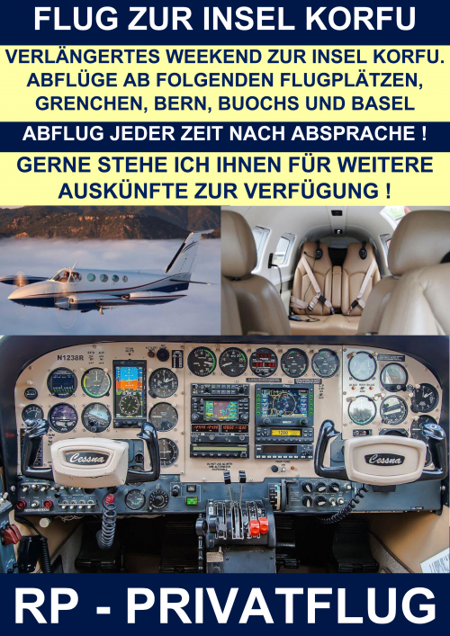 SWISS PRIVATE FLYING FLIEGT ZUR INSEL KORFU 