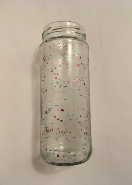 Glasvase mit Deko farbglitzer