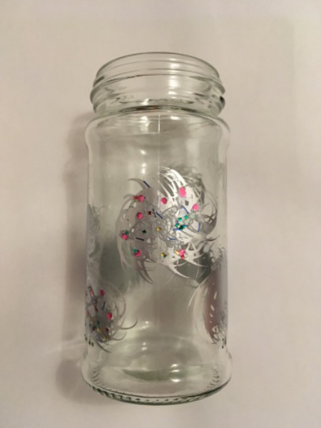 Glasvase silberfarbig und glitzerfarbig