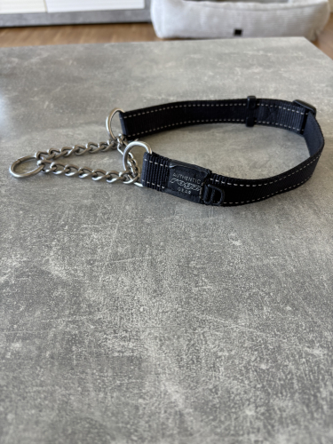 Hundehalsband mit Kette – schwarz (XL)